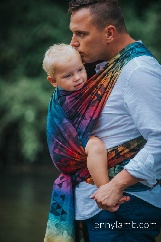 Żakardowa chusta do noszenia dzieci, bawełna - JASKÓŁKI TĘCZOWE DARK - rozmiar M #babywearing