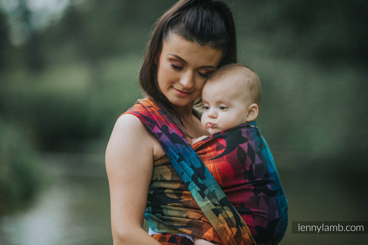 Baby Wrap, Jacquard Weave (100% cotton) - SWALLOWS RAINBOW DARK - size XL #babywearing