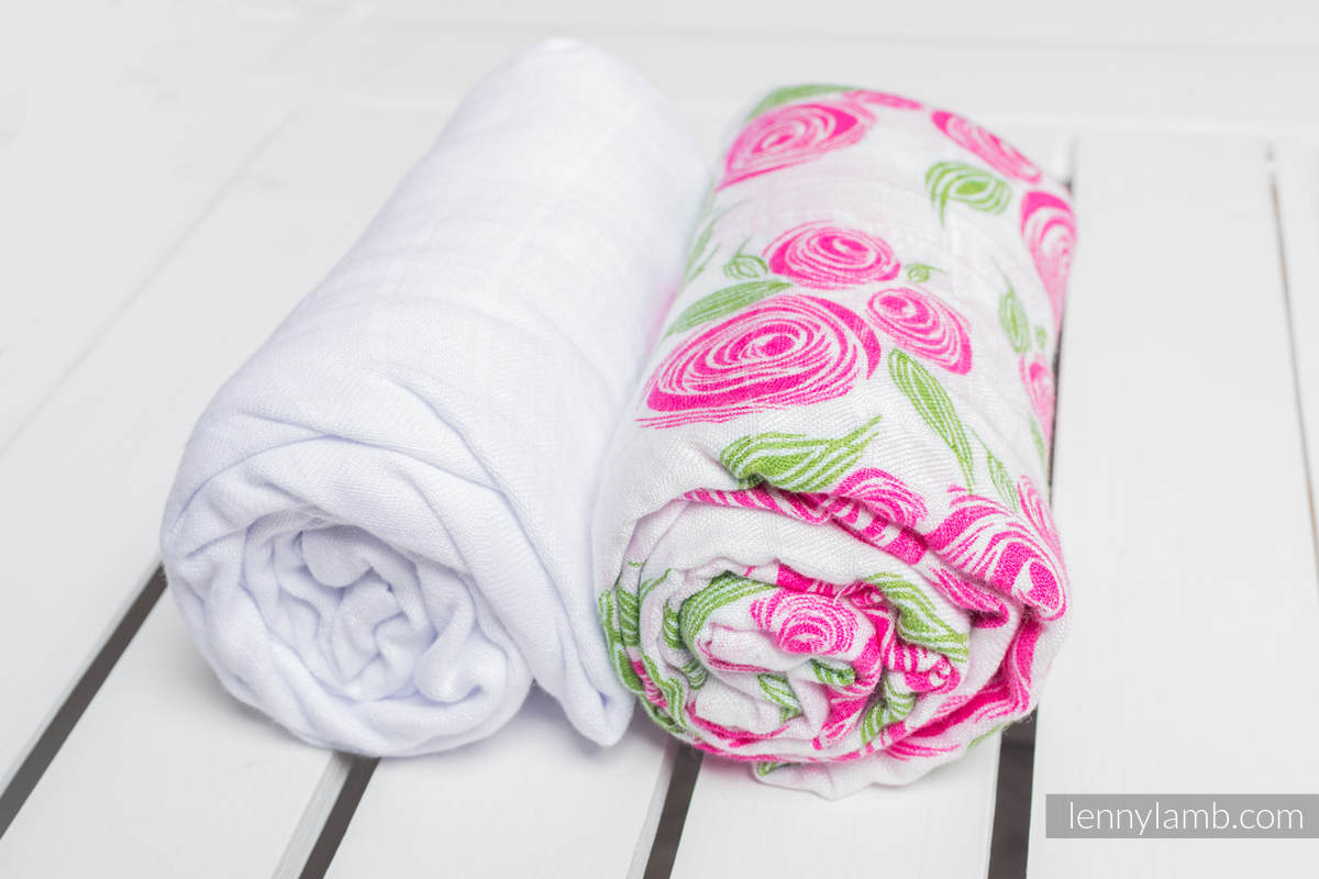 Swaddle Blanket Set - ROSE BLOSSOM, SNOW WHITE #babywearing