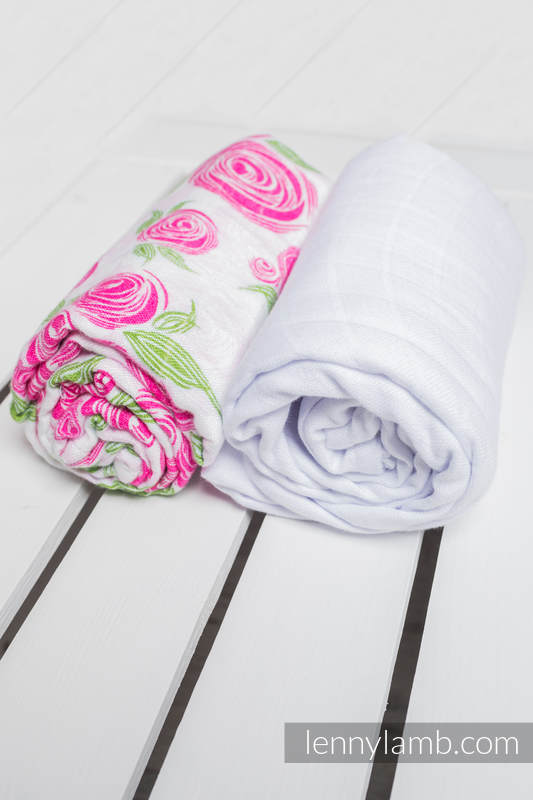 Swaddle Blanket Set - ROSE BLOSSOM, SNOW WHITE #babywearing