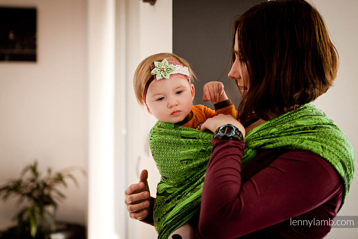 Baby Wrap, Jacquard Weave (100% cotton) - Cats Purple&Green - size L #babywearing