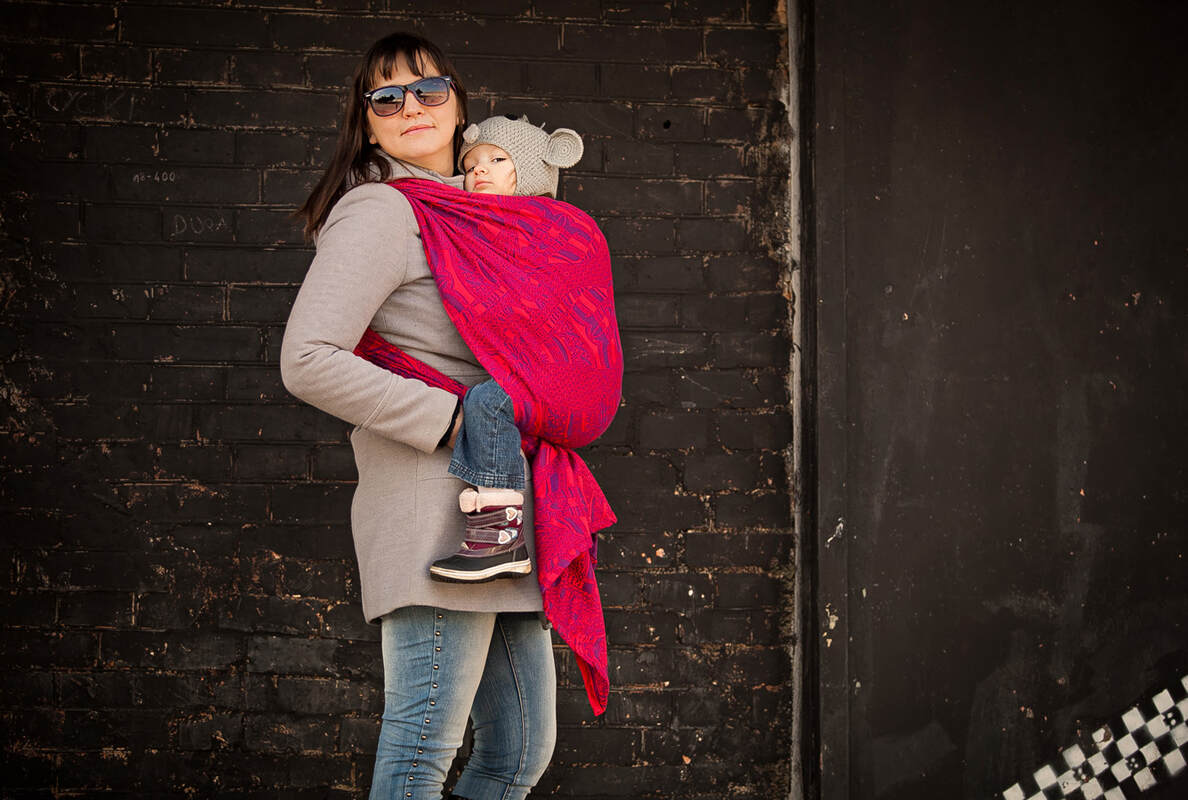 Baby Wrap, Jacquard Weave (100% cotton) - Cats Purple&Red - size L #babywearing