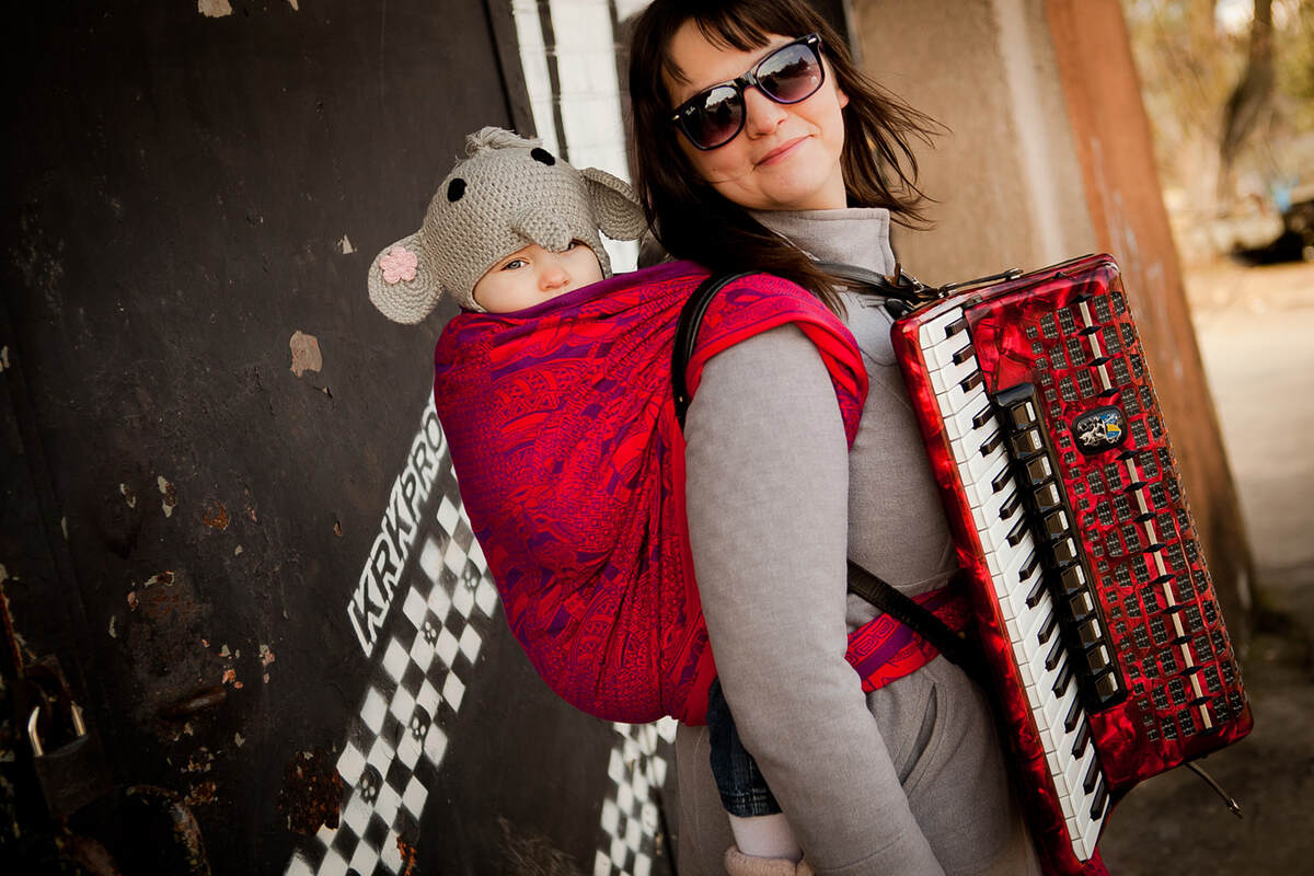 Baby Wrap, Jacquard Weave (100% cotton) - Cats Purple&Red - size L #babywearing