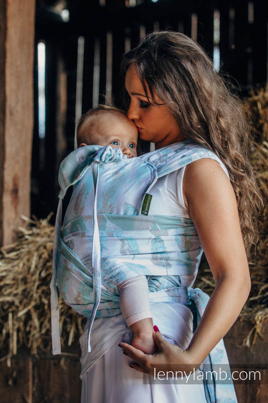WRAP-TAI carrier Toddler with hood/ jacquard twill / 100% cotton / PAINTED FEATHERS WHITE & TURQUOISE (grade B) #babywearing