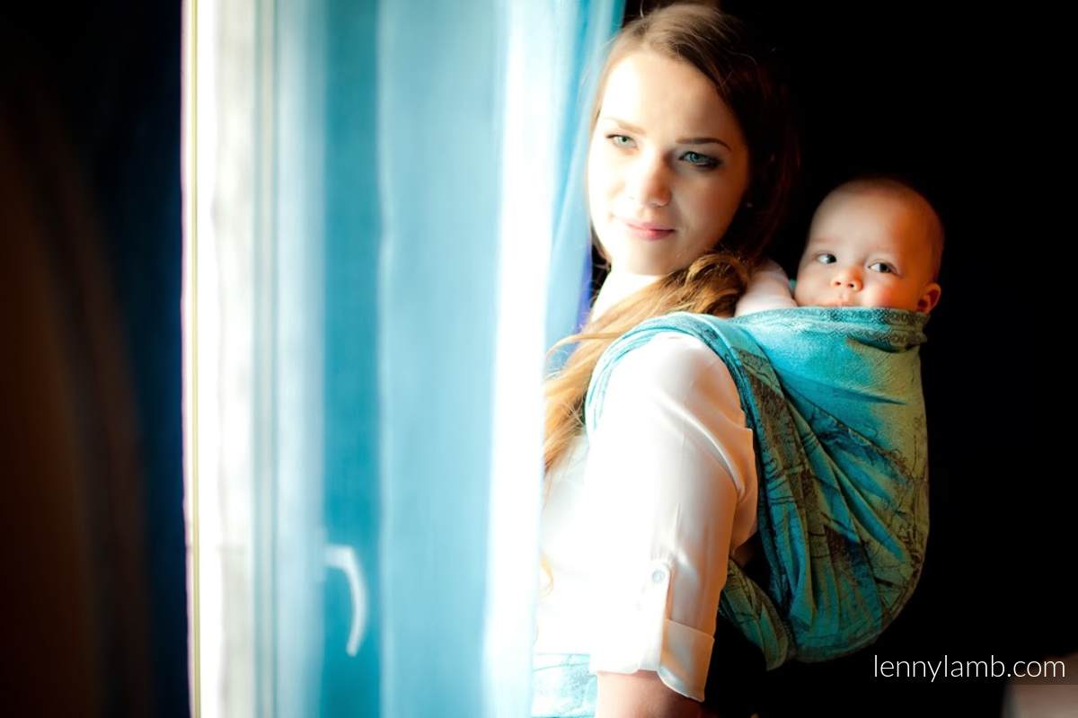 Baby Wrap, Jacquard Weave (100% cotton) - Galleons Charcoal & Turquoise - size L #babywearing