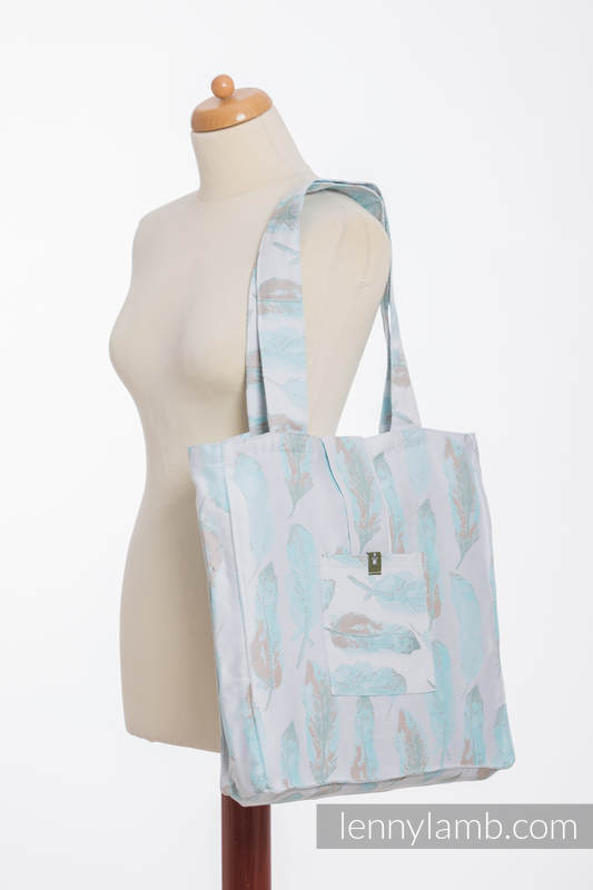 Shoulder bag made of wrap fabric (100% cotton) - PAINTED FEATHERS WHITE & TURQUOISE - standard size 37cmx37cm #babywearing
