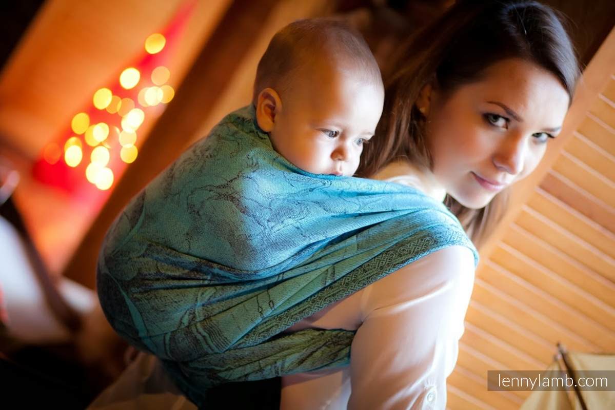 Baby Wrap, Jacquard Weave (100% cotton) - Galleons Charcoal & Turquoise - size L #babywearing