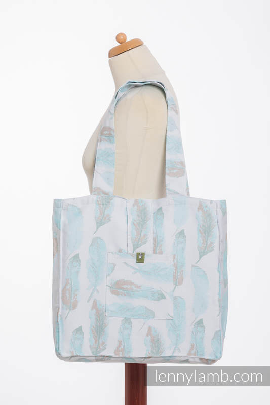 Shoulder bag made of wrap fabric (100% cotton) - PAINTED FEATHERS WHITE & TURQUOISE - standard size 37cmx37cm #babywearing