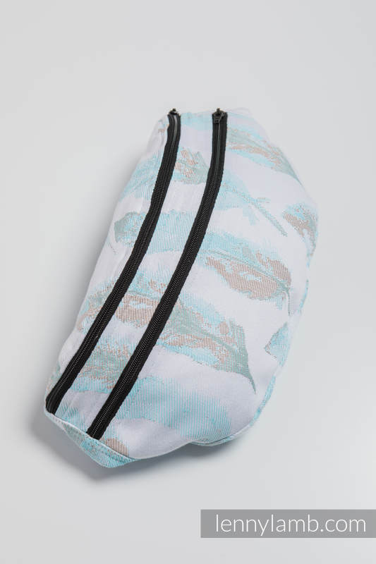 Waist Bag made of woven fabric, size large (100% cotton) - PAINTED FEATHERS WHITE & TURQUOISE #babywearing