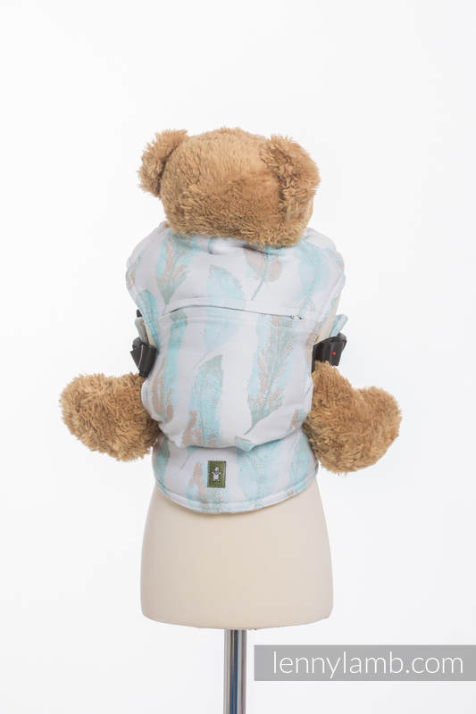 Doll Carrier made of woven fabric, 100% cotton - PAINTED FEATHERS WHITE & TURQUOISE #babywearing