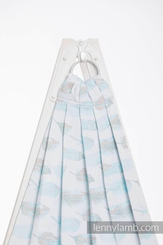 Ringsling, Jacquard Weave (100% cotton) - with gathered shoulder - PAINTED FEATHERS WHITE & TURQUOISE - long 2.1m (grade B) #babywearing