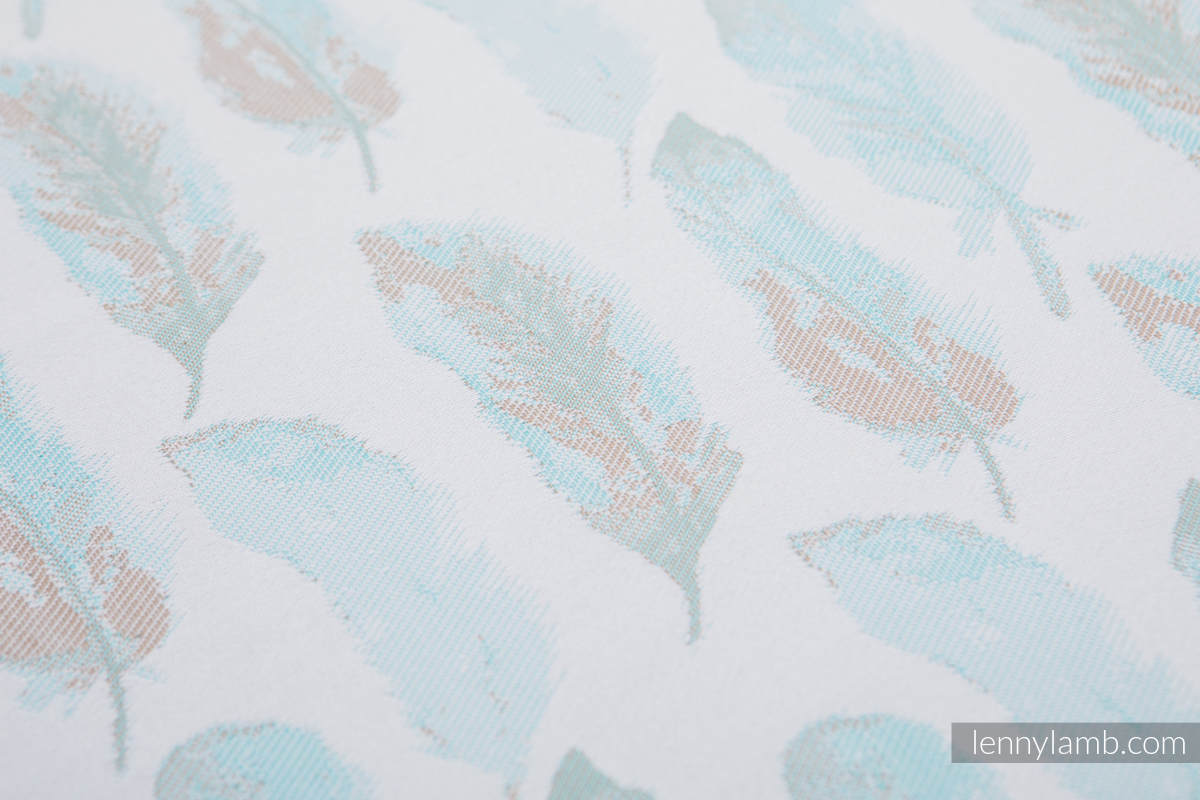 Baby Wrap, Jacquard Weave (100% cotton) - PAINTED FEATHERS WHITE & TURQUOISE - size S #babywearing