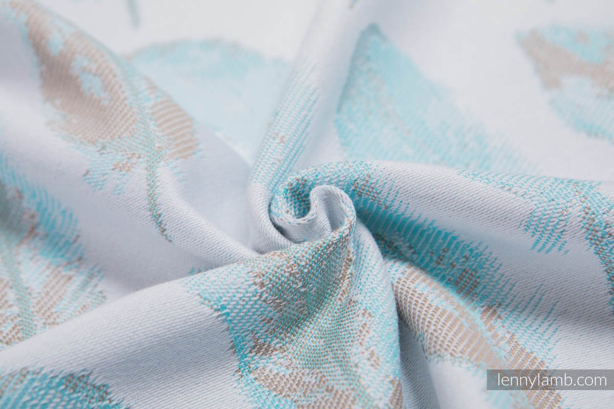 Baby Wrap, Jacquard Weave (100% cotton) - PAINTED FEATHERS WHITE & TURQUOISE - size M #babywearing