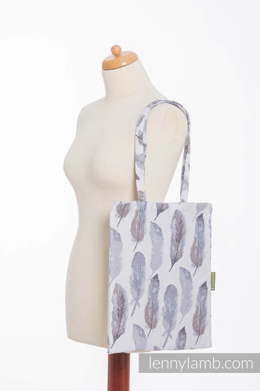 Shopping bag made of wrap fabric (100% cotton) - PAINTED FEATHERS WHITE & NAVY BLUE (grade B) #babywearing