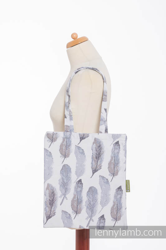 Einkaufstasche, hergestellt aus gewebtem Stoff (100% Baumwolle) - PAINTED FEATHERS WEIß & DUNKELBLAU (grad B) #babywearing