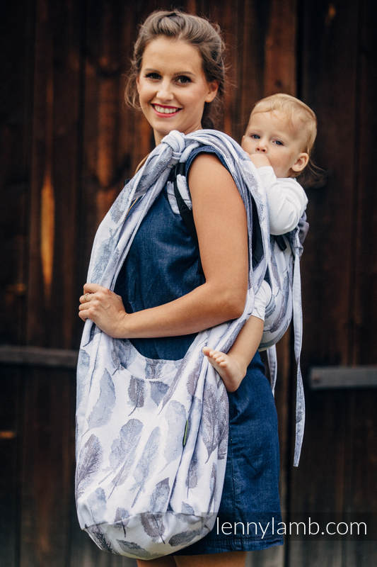 Hobo Tasche, hergestellt vom gewebten Stoff (100% Baumwolle) - PAINTED FEATHERS WEIß & DUNKELBLAU  #babywearing