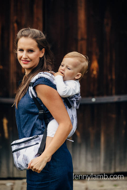 Waist Bag made of woven fabric, size large (100% cotton) - PAINTED FEATHERS WHITE & NAVY BLUE (grade B) #babywearing