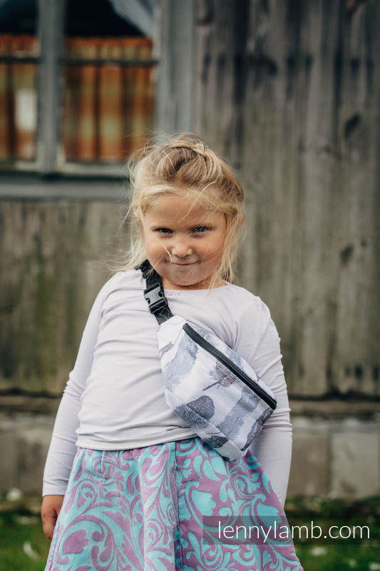 Waist Bag made of woven fabric, (100% cotton) - PAINTED FEATHERS WHITE & NAVY BLUE  #babywearing