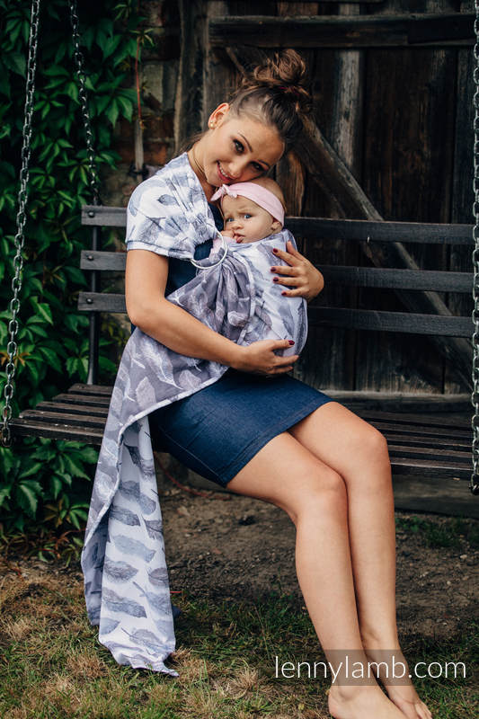 Ringsling, Jacquard Weave (100% cotton) - PAINTED FEATHERS WHITE & NAVY BLUE  - long 2.1m #babywearing