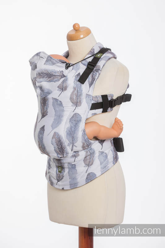 Ergonomic Carrier, Baby Size, jacquard weave 100% cotton - PAINTED FEATHERS WHITE & NAVY BLUE - Second Generation #babywearing
