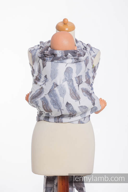 WRAP-TAI carrier Mini with hood/ jacquard twill / 100% cotton / PAINTED FEATHERS WHITE & NAVY BLUE  #babywearing