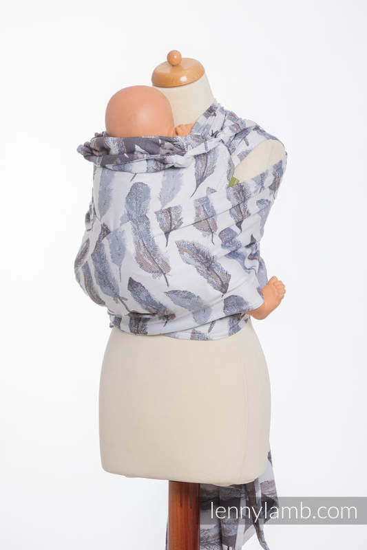 WRAP-TAI carrier Mini with hood/ jacquard twill / 100% cotton / PAINTED FEATHERS WHITE & NAVY BLUE (grade B) #babywearing
