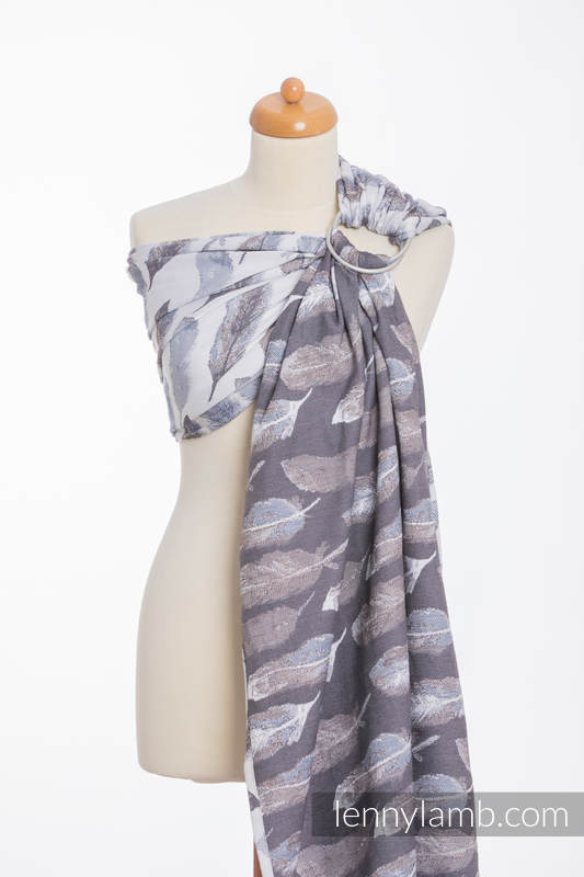 Ringsling, Jacquard Weave (100% cotton) - with gathered shoulder - PAINTED FEATHERS WHITE & NAVY BLUE  - long 2.1m #babywearing