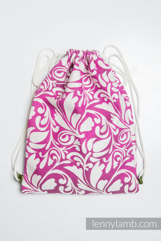 Sackpack made of wrap fabric (100% cotton) - TWISTED LEAVES CREAM & PURPLE - standard size 32cmx43cm #babywearing