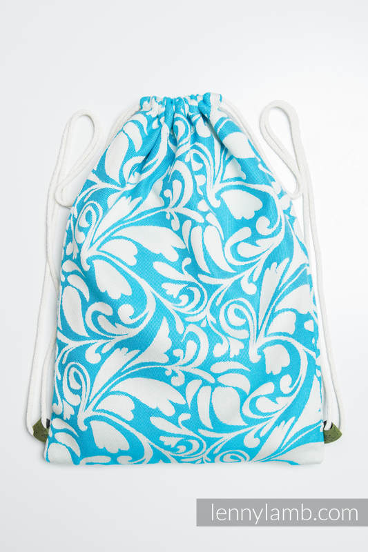 Plecak/worek - 100% bawełna - ZAKRĘCONE LIŚCIE KREM Z TURKUSEM - uniwersalny rozmiar 32cmx43cm #babywearing
