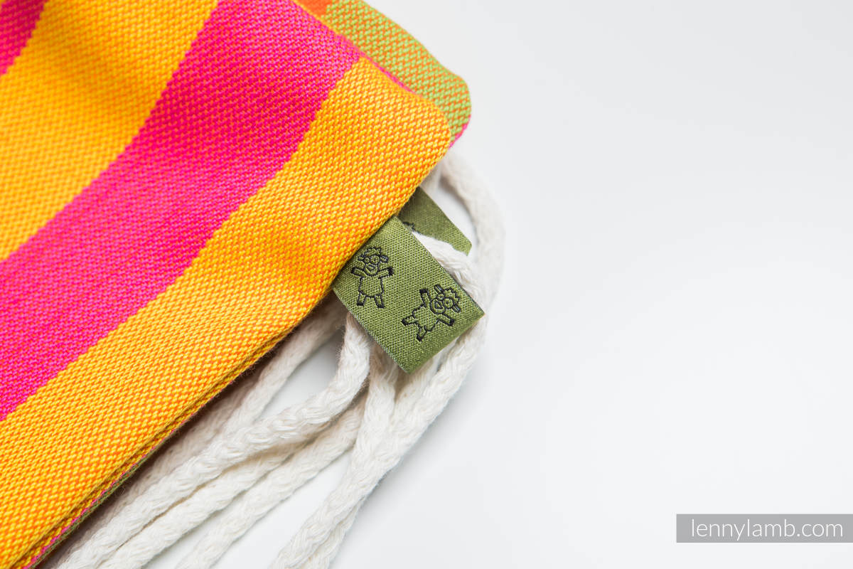 Mochila portaobjetos hecha de tejido de fular (100% algodón) - ZUMBA ORANGE - talla estándar 32cmx43cm #babywearing