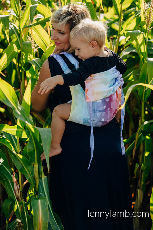 Nosidło Klamrowe ONBUHIMO z tkaniny żakardowej (100% bawełna), rozmiar Toddler - JASKÓŁKI TĘCZOWE LIGHT  #babywearing