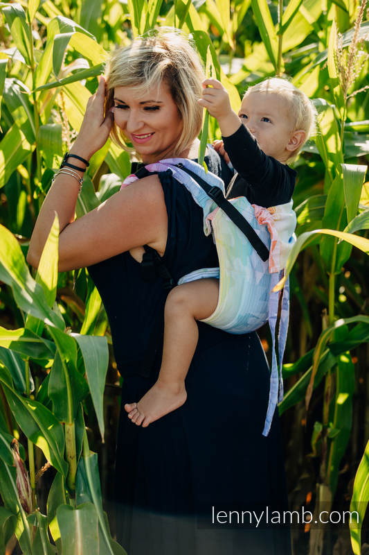 Lenny Buckle Onbuhimo baby carrier, standard size, jacquard weave (100% cotton) - SWALLOWS RAINBOW LIGHT #babywearing