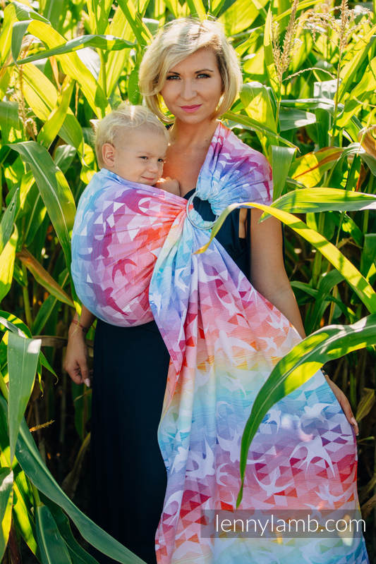 Żakardowa chusta kółkowa do noszenia dzieci, bawełna - JASKÓŁKI TĘCZOWE LIGHT - long 2.1m #babywearing