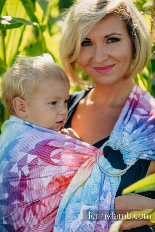 Ringsling, Jacquard Weave (100% cotton) - with gathered shoulder - SWALLOWS RAINBOW LIGHT - long 2.1m #babywearing