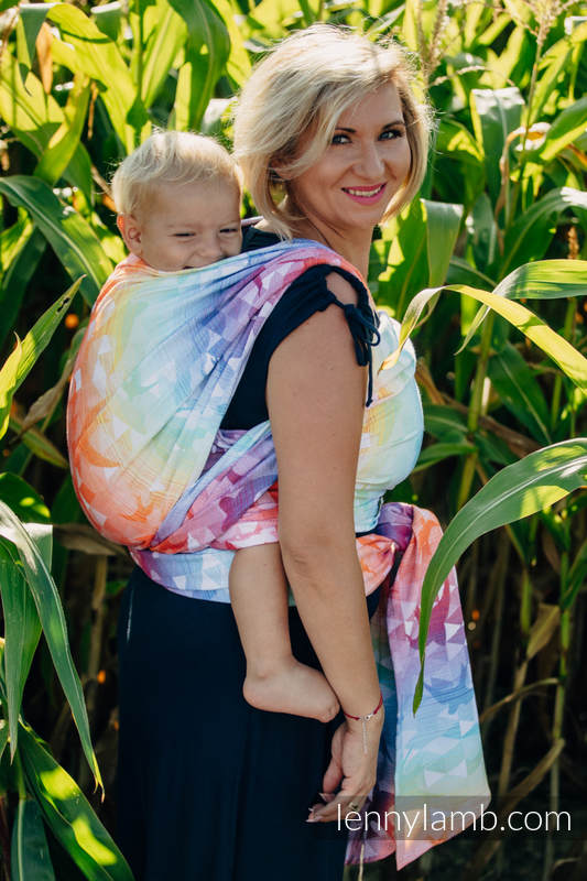 Żakardowa chusta do noszenia dzieci, bawełna - JASKÓŁKI TĘCZOWE LIGHT - rozmiar XS #babywearing