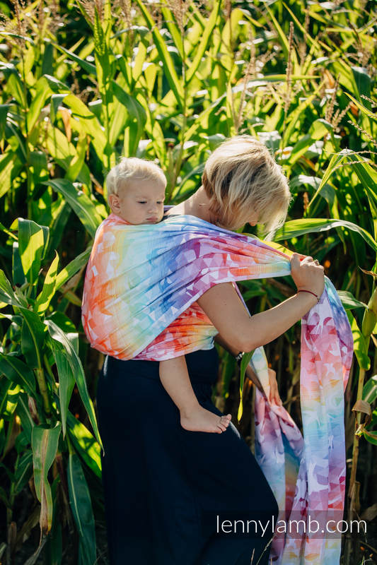 Baby Wrap, Jacquard Weave (100% cotton) - SWALLOWS RAINBOW LIGHT - size M #babywearing