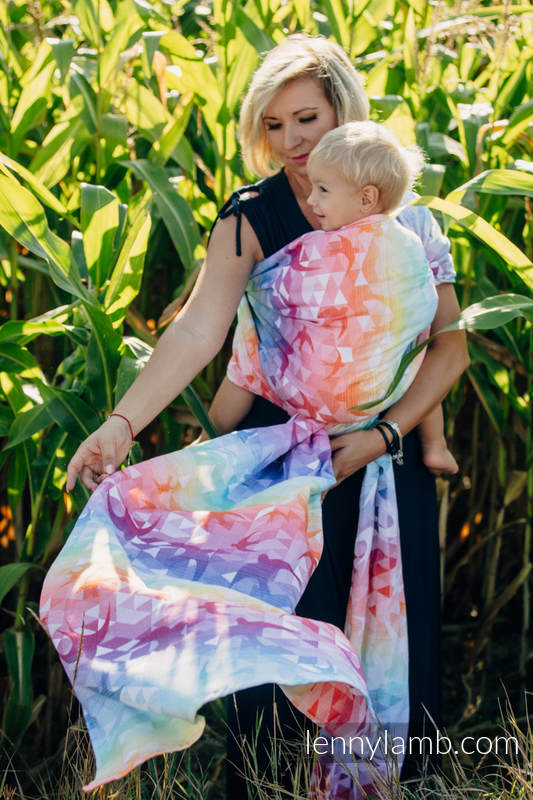 Baby Wrap, Jacquard Weave (100% cotton) - SWALLOWS RAINBOW LIGHT - size S #babywearing
