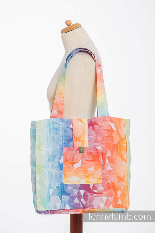 Shoulder bag made of wrap fabric (100% cotton) - SWALLOWS RAINBOW LIGHT - standard size 37cmx37cm #babywearing
