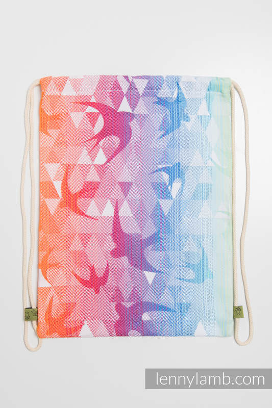 Sackpack made of wrap fabric (100% cotton) - SWALLOWS RAINBOW LIGHT - standard size 32cmx43cm (grade B) #babywearing