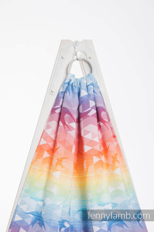 Fascia ad anelli, tessitura Jacquard (100% cotone), spalla aperta - SWALLOWS RAINBOW LIGHT - taglia standard 1.8m #babywearing