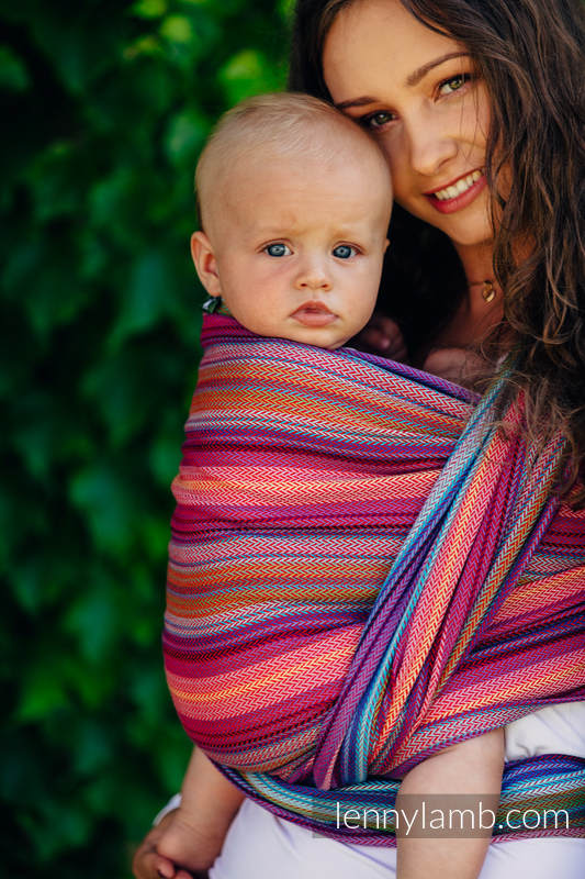 Baby Wrap, Herringbone Weave (100% cotton) - LITTLE HERRINGBONE RASPBERRY GARDEN - size M #babywearing