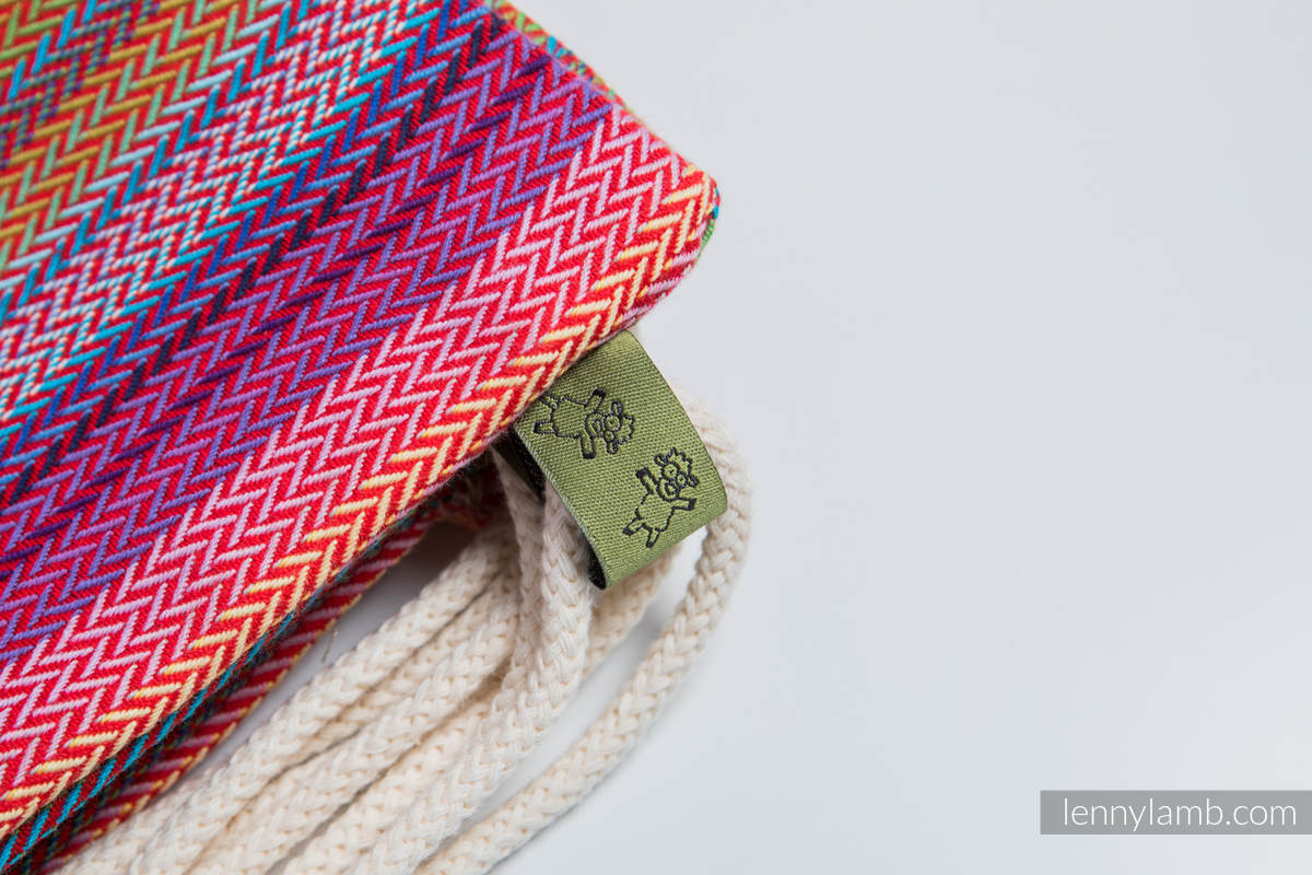 Mochila portaobjetos hecha de tejido de fular (100% algodón) - LITTLE HERRINGBONE RASPBERRY GARDEN - talla estándar 32cmx43cm #babywearing