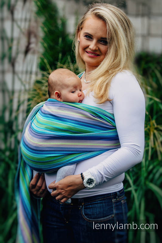 Chusta kółkowa do noszenia dzieci, tkana splotem jodełkowym, bawełna, ramię bez zakładek - MAŁA JODEŁKA AMAZONIA  - long 2.1m #babywearing