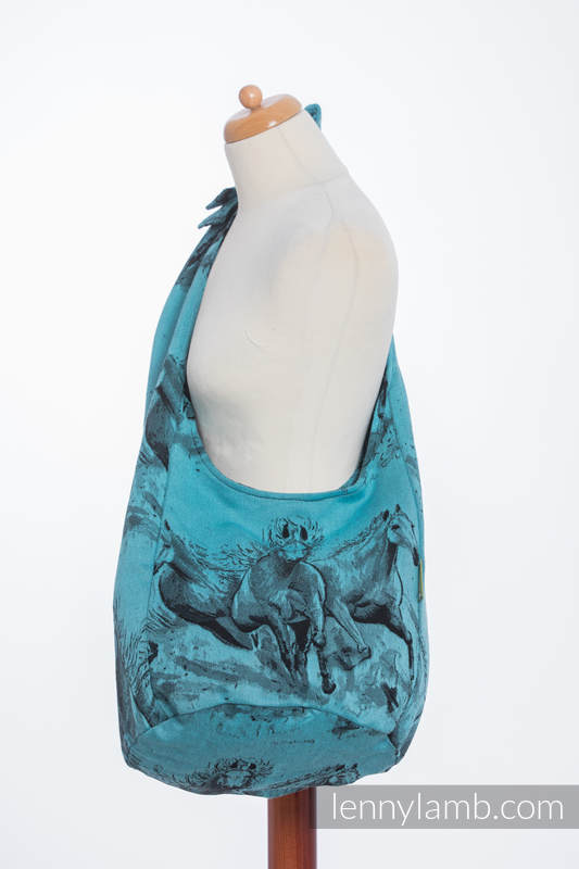 Hobo Tasche, hergestellt vom gewebten Stoff (100% Baumwolle) - GALLOP SCHWARZ & TÜRKIS  #babywearing