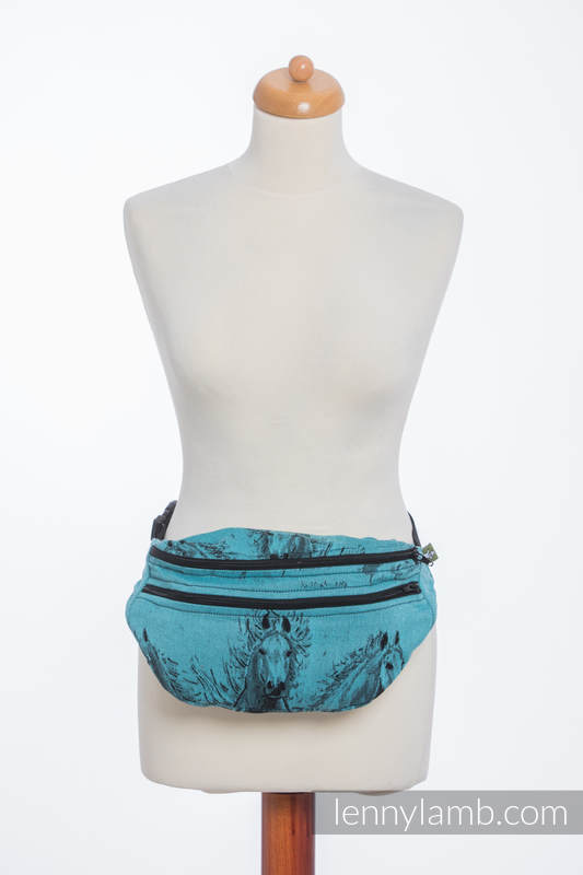 Waist Bag made of woven fabric, size large (100% cotton) - GALLOP BLACK & TURQUOISE #babywearing