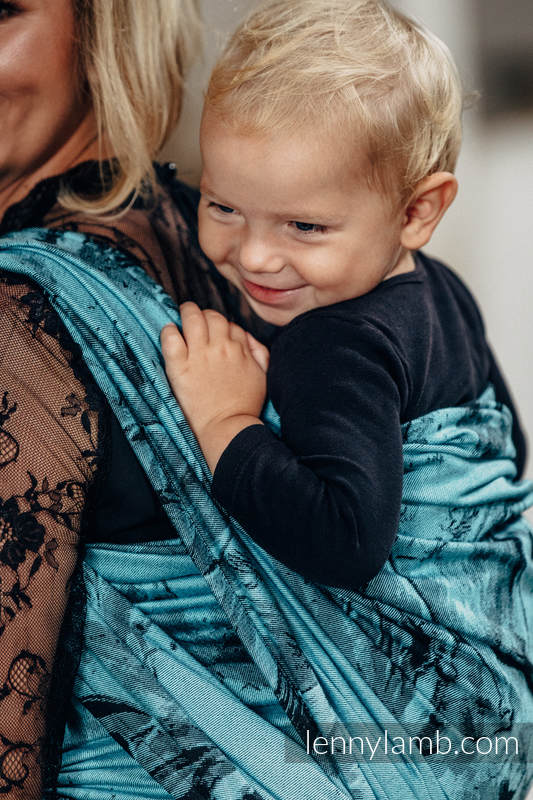 Żakardowa chusta do noszenia dzieci, bawełna - GALOP CZARNY Z TURKUSEM - rozmiar L (drugi gatunek) #babywearing
