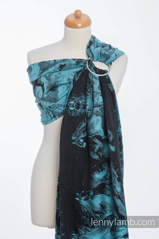Ringsling, Jacquard Weave (100% cotton) - with gathered shoulder - GALLOP BLACK & TURQUOISE - long 2.1m #babywearing