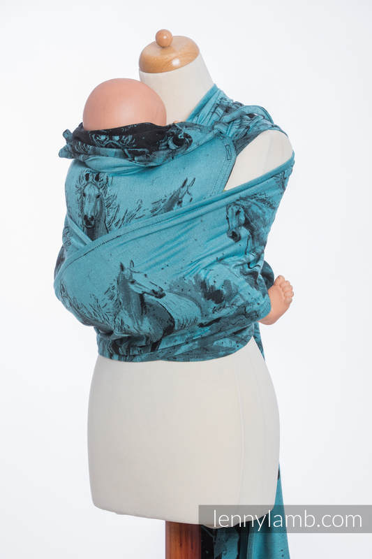 WRAP-TAI carrier Toddler with hood/ jacquard twill / 100% cotton / GALLOP BLACK & TURQUOISE #babywearing