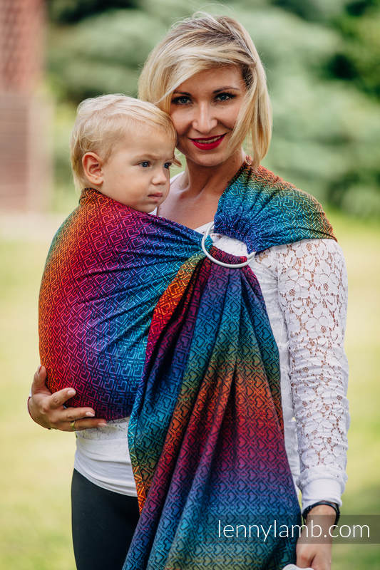 Ringsling, Jacquard Weave (100% cotton) with gathered shoulder - BIG LOVE RAINBOW DARK - standard 1.8m #babywearing