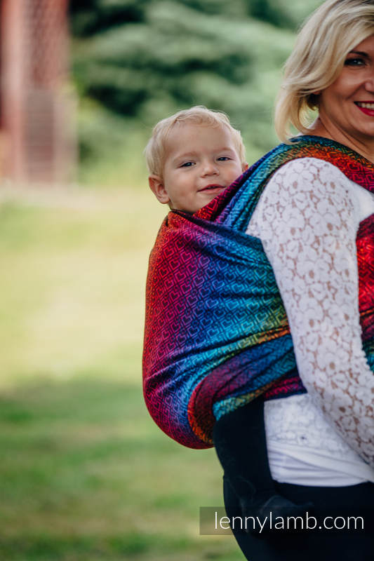 Baby Wrap, Jacquard Weave (100% cotton) - BIG LOVE RAINBOW DARK - size S #babywearing